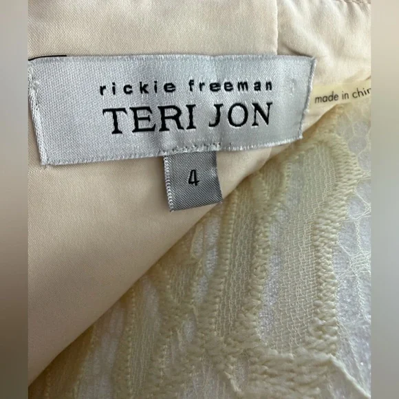 Rickie Freeman Teri Jon Peplum Gold Metallic Textured Jacquard Asymmetric Dress - Picture 5 of 11